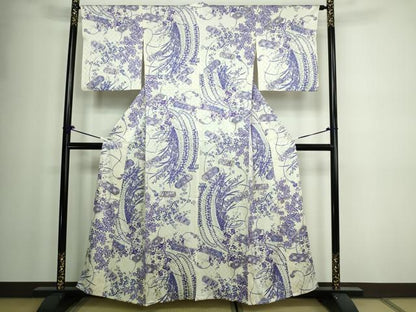 平和屋着物▽上質な小紋 単衣 文箱花文 金彩 正絹 逸品 DAAW9377sf