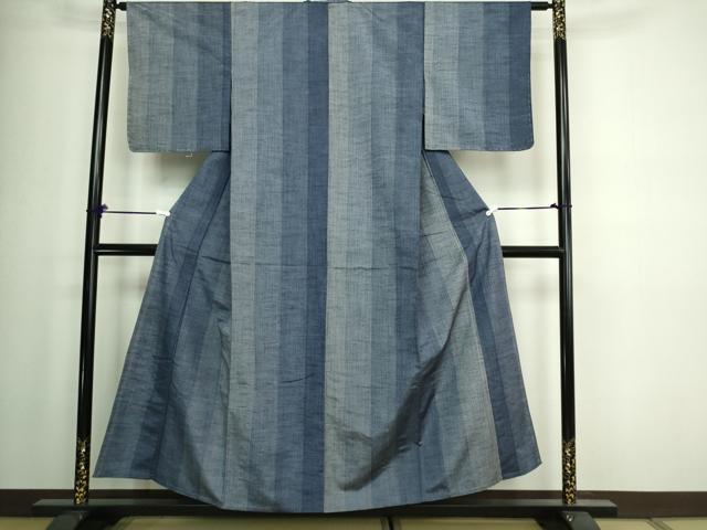平和屋着物▽上質な紬 単衣 縞 正絹 逸品 DAAW9378sf
