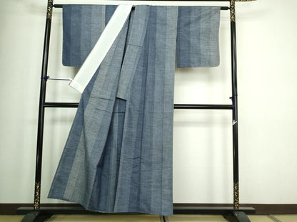 平和屋着物▽上質な紬 単衣 縞 正絹 逸品 DAAW9378sf