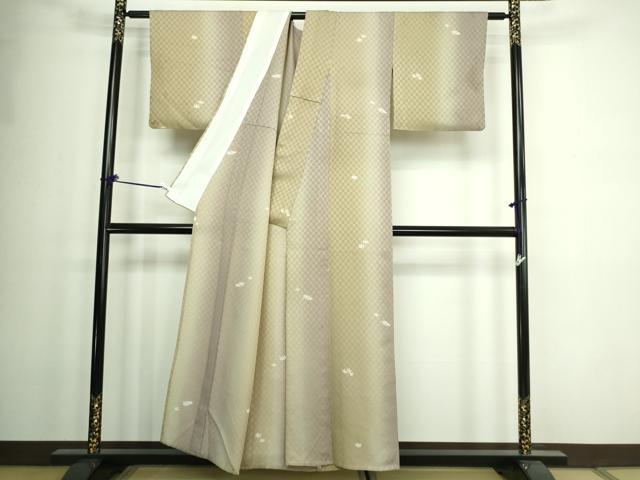 平和屋着物▽上質な小紋 単衣 笹文 暈し染め 正絹 逸品 DAAW9379sf