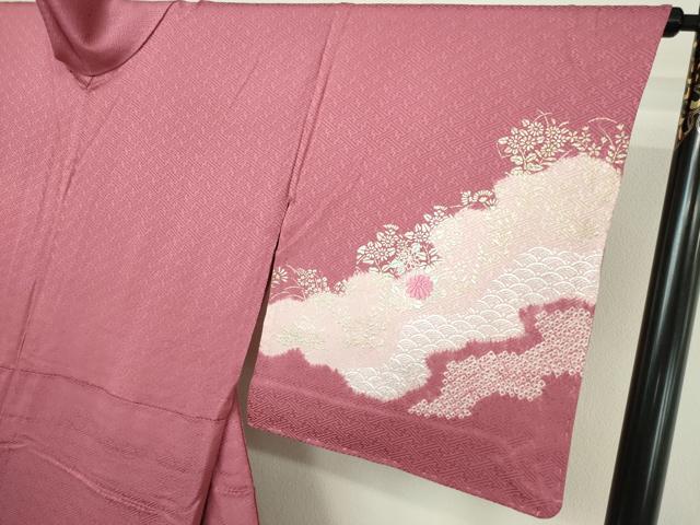 平和屋着物▽訪問着　単衣　絞り　刺繍　檜扇花文　金銀彩　正絹　逸品　DAAW9381sf