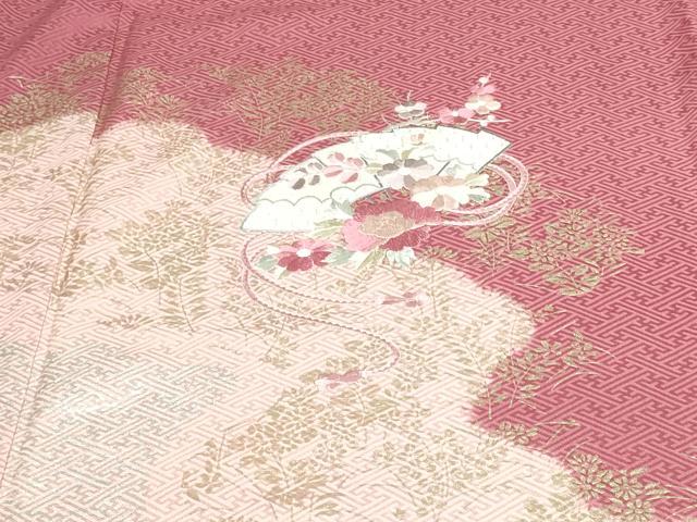 平和屋着物▽訪問着　単衣　絞り　刺繍　檜扇花文　金銀彩　正絹　逸品　DAAW9381sf