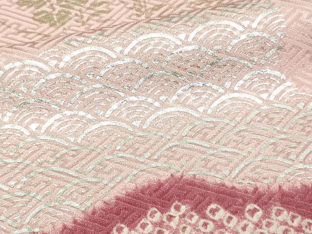 平和屋着物▽訪問着　単衣　絞り　刺繍　檜扇花文　金銀彩　正絹　逸品　DAAW9381sf