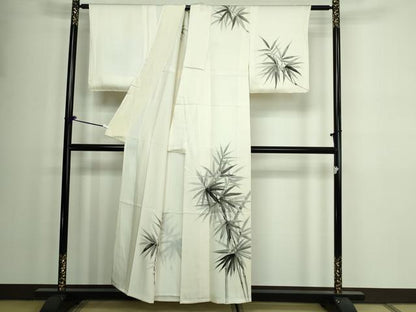 平和屋着物▽訪問着 単衣 手描き 笹竹文 正絹 逸品 DAAW9384sf