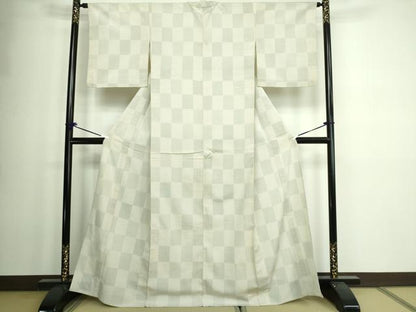 平和屋着物▽本塩沢 単衣 110亀甲 市松文様 正絹 逸品 DAAW9385sf