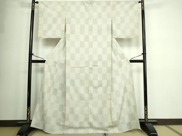 平和屋着物▽本塩沢 単衣 110亀甲 市松文様 正絹 逸品 DAAW9385sf