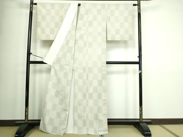 平和屋着物▽本塩沢 単衣 110亀甲 市松文様 正絹 逸品 DAAW9385sf