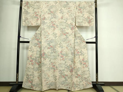 平和屋着物▽上質な小紋 単衣 草花文 正絹 逸品 未使用 DAAW9387sf