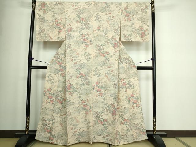 平和屋着物▽上質な小紋 単衣 草花文 正絹 逸品 未使用 DAAW9387sf