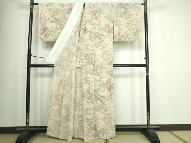 平和屋着物▽上質な小紋 単衣 草花文 正絹 逸品 未使用 DAAW9387sf