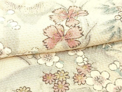 平和屋着物▽上質な小紋 単衣 草花文 正絹 逸品 未使用 DAAW9387sf