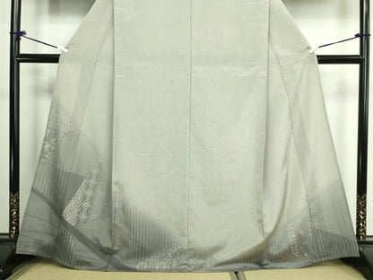 平和屋着物▽訪問着 単衣 本塩沢 やまだ織 花菱文 正絹 逸品 DAAW9388sf