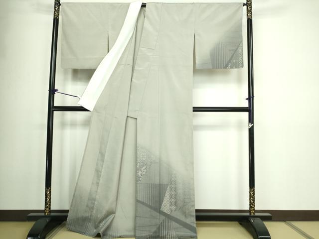 平和屋着物▽訪問着 単衣 本塩沢 やまだ織 花菱文 正絹 逸品 DAAW9388sf
