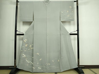 平和屋着物▽訪問着 単衣 駒刺繍 枝花文 金彩 正絹 逸品 DAAW9391sf