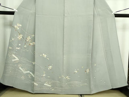 平和屋着物▽訪問着 単衣 駒刺繍 枝花文 金彩 正絹 逸品 DAAW9391sf