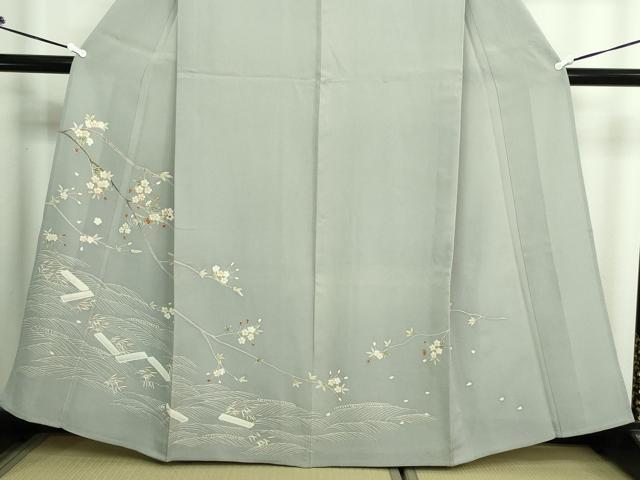 平和屋着物▽訪問着 単衣 駒刺繍 枝花文 金彩 正絹 逸品 DAAW9391sf