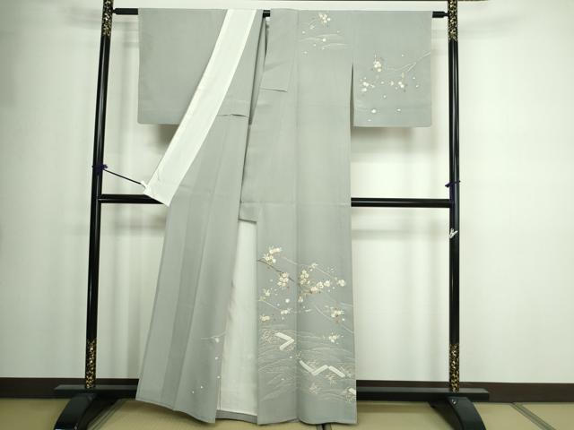 平和屋着物▽訪問着 単衣 駒刺繍 枝花文 金彩 正絹 逸品 DAAW9391sf