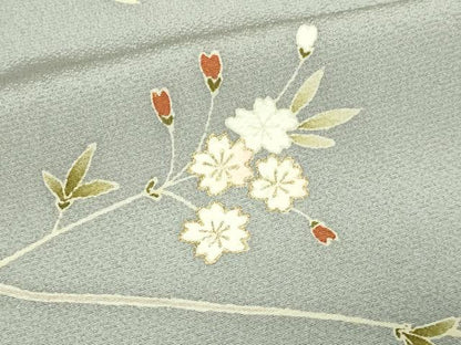 平和屋着物▽訪問着 単衣 駒刺繍 枝花文 金彩 正絹 逸品 DAAW9391sf