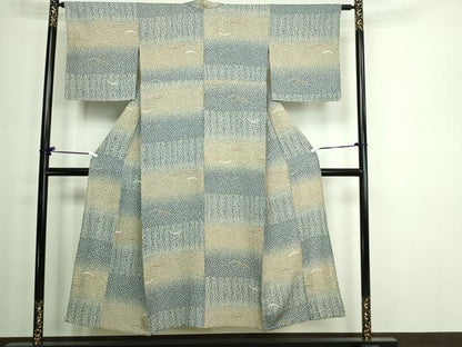 平和屋着物▽上質な小紋 単衣 芝花文 暈し染め 正絹 逸品 DAAW9397sf