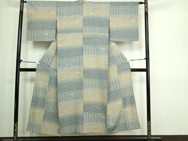 平和屋着物▽上質な小紋 単衣 芝花文 暈し染め 正絹 逸品 DAAW9397sf