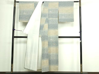 平和屋着物▽上質な小紋 単衣 芝花文 暈し染め 正絹 逸品 DAAW9397sf