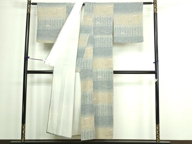 平和屋着物▽上質な小紋 単衣 芝花文 暈し染め 正絹 逸品 DAAW9397sf