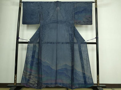 平和屋着物▽訪問着 無双 紗袷 紗×紗 風景文 暈し染め 正絹 逸品 DAAW9399sf