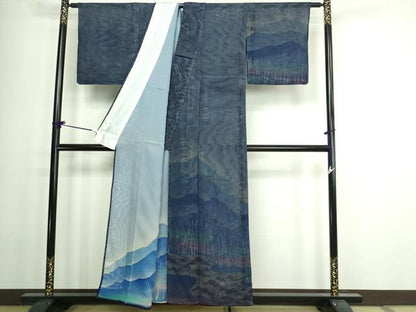 平和屋着物▽訪問着 無双 紗袷 紗×紗 風景文 暈し染め 正絹 逸品 DAAW9399sf