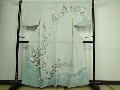 平和屋着物▽十日町友禅作家 一梗 訪問着 単衣 枝花文 暈し染め 正絹 逸品 DAAW9401sf