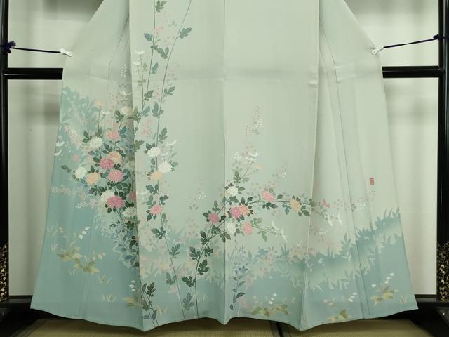 平和屋着物▽十日町友禅作家 一梗 訪問着 単衣 枝花文 暈し染め 正絹 逸品 DAAW9401sf