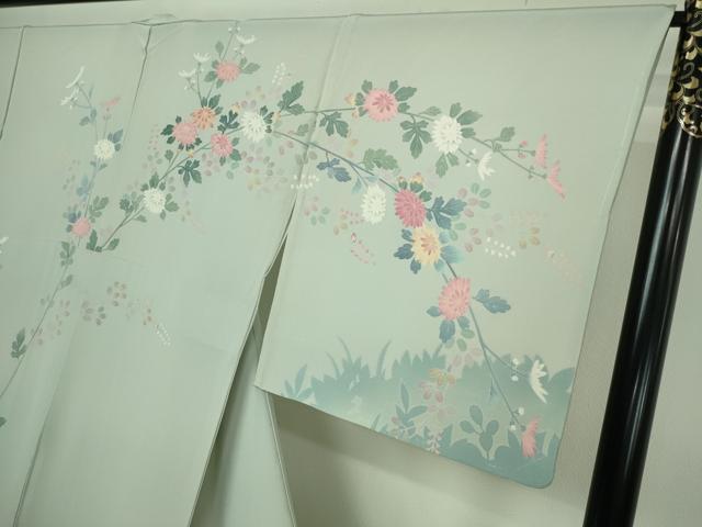 平和屋着物▽十日町友禅作家 一梗 訪問着 単衣 枝花文 暈し染め 正絹 逸品 DAAW9401sf