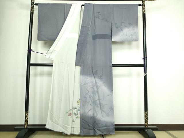 平和屋着物▽訪問着 無双 紗袷 紗×絽 草花文 銀彩 正絹 逸品 DAAW9402sf
