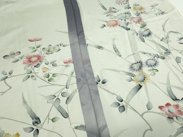 平和屋着物▽訪問着 無双 紗袷 紗×絽 草花文 銀彩 正絹 逸品 DAAW9402sf