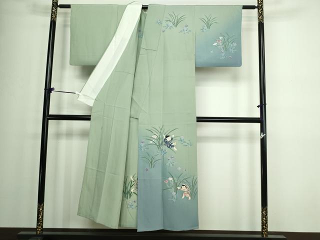 平和屋着物▽十日町友禅作家 関口遼一 訪問着 単衣 童子遊び 暈し染め 正絹 逸品 DAAW9403sf