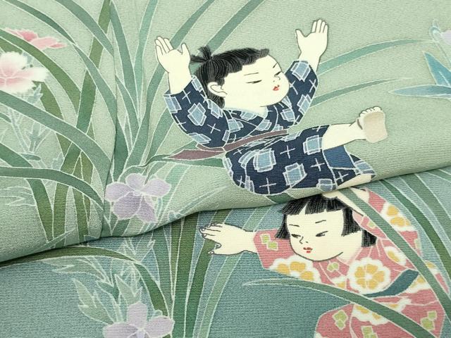 平和屋着物▽十日町友禅作家 関口遼一 訪問着 単衣 童子遊び 暈し染め 正絹 逸品 DAAW9403sf