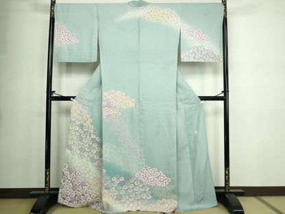平和屋着物▽十日町　名門　滝泰謹製　訪問着　単衣　草花文　暈し染め　正絹　逸品　DABD3146sf