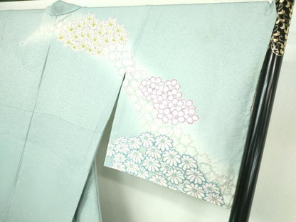 平和屋着物▽十日町　名門　滝泰謹製　訪問着　単衣　草花文　暈し染め　正絹　逸品　DABD3146sf