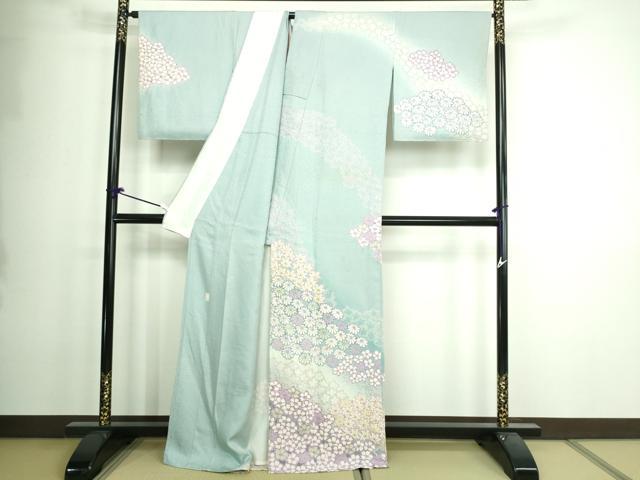 平和屋着物▽十日町　名門　滝泰謹製　訪問着　単衣　草花文　暈し染め　正絹　逸品　DABD3146sf