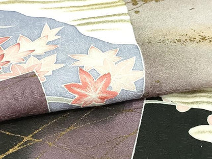 平和屋着物▽訪問着 単衣 刺繍 草花文 暈し染め 金彩 正絹 逸品 DAAW9405sf