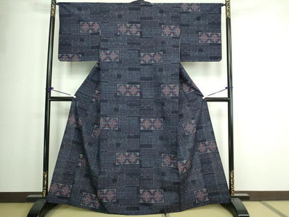 平和屋着物▽上質な紬 単衣 正倉院花文 正絹 逸品 未使用 DAAW9410sf