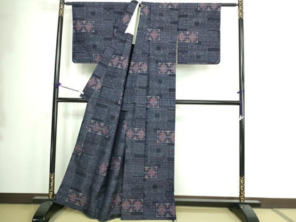 平和屋着物▽上質な紬 単衣 正倉院花文 正絹 逸品 未使用 DAAW9410sf