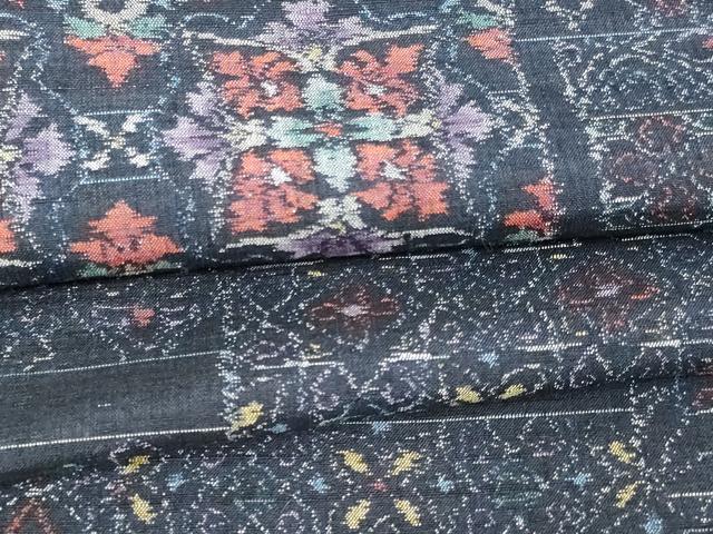 平和屋着物▽上質な紬 単衣 正倉院花文 正絹 逸品 未使用 DAAW9410sf