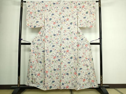 平和屋着物▽上質な小紋 単衣 型染め 草花文 正絹 逸品 未使用 DAAW9411sf