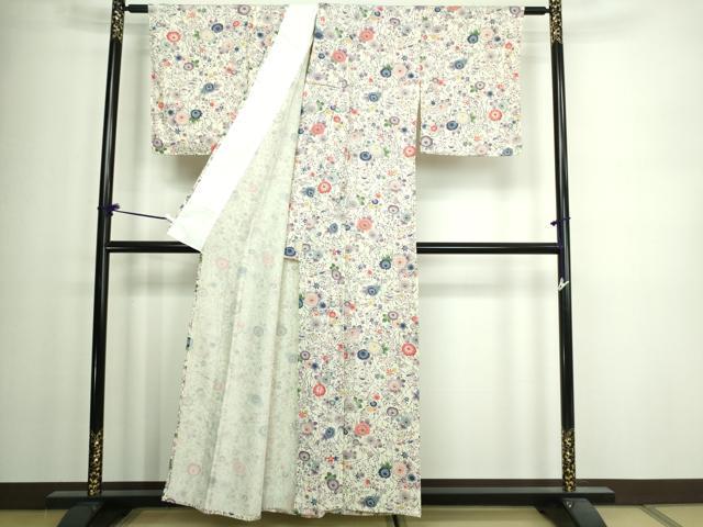 平和屋着物▽上質な小紋 単衣 型染め 草花文 正絹 逸品 未使用 DAAW9411sf