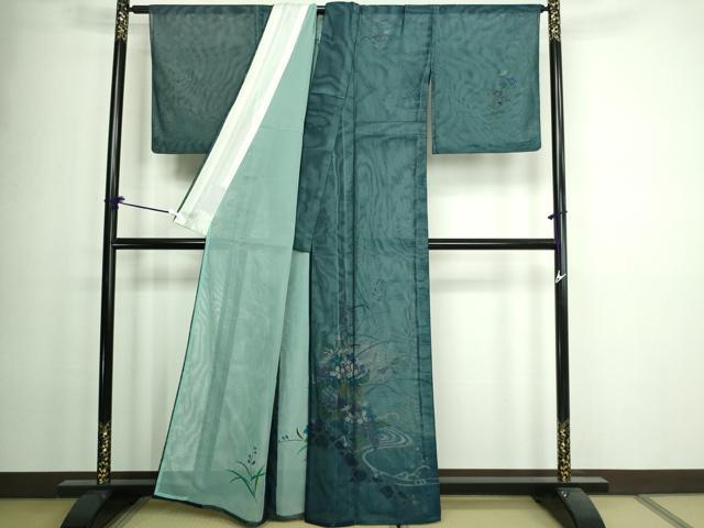 平和屋着物▽訪問着 無双 紗袷 紗×紗 流水草花文 とんぼ 金彩 正絹 逸品 DAAW9417sf