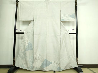 平和屋着物▽訪問着 結城紬 単衣 100亀甲 唐草文 正絹 逸品 DAAW9422sf
