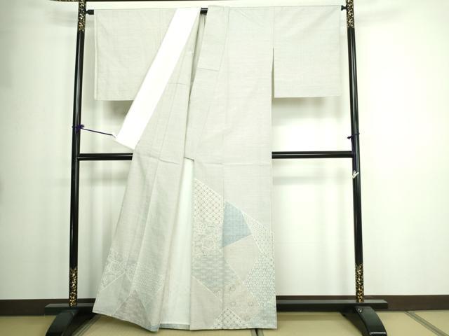 平和屋着物▽訪問着 結城紬 単衣 100亀甲 唐草文 正絹 逸品 DAAW9422sf