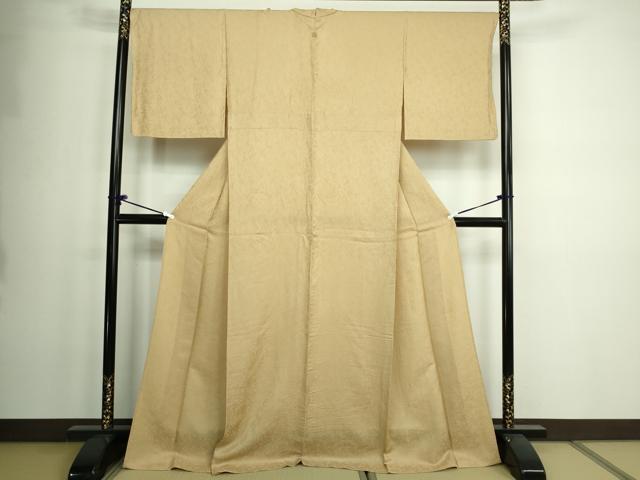 平和屋着物▽上質な色無地 単衣 南天地紋 蜂蜜色 ロング丈 正絹 逸品 DAAW9423sf
