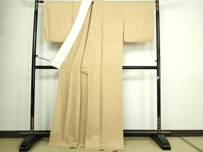 平和屋着物▽上質な色無地 単衣 南天地紋 蜂蜜色 ロング丈 正絹 逸品 DAAW9423sf