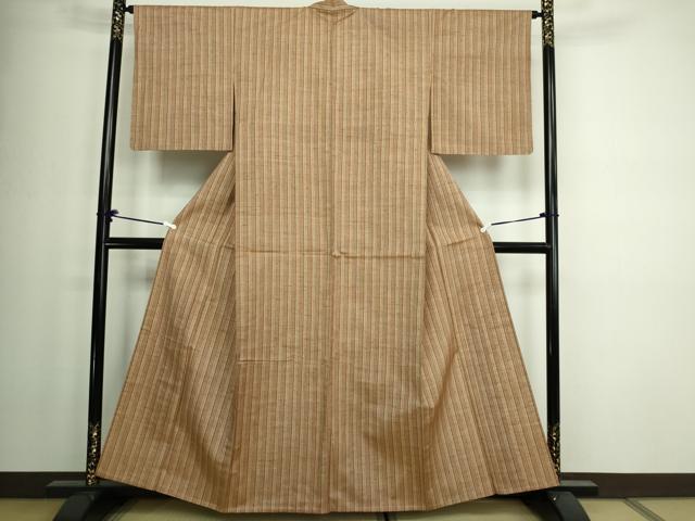 平和屋着物▽上質な紬 　単衣　間道 　正絹　逸品　未使用　DAAW9427sf